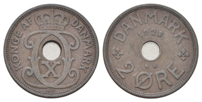Дания 2 эре 1928 N, Кристиан X (1912-1947) KM 827 бронза 4701-667