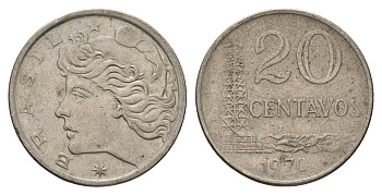 Бразилия 20 сентаво 1970 год-тип KM 579.2 медно-никель 4561-213