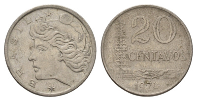 Бразилия 20 сентаво 1970 год-тип KM 579.2 медно-никель 4561-213
