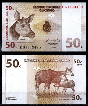 ДР Конго 50 сантимов 1997 Pick 84 A(2) бумага UNC (пресс) 7199-6-2