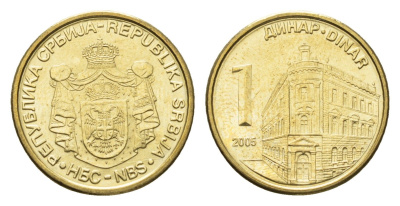 Сербия 1 динар 2005 KM 39 никель латунь UNC 4689-969