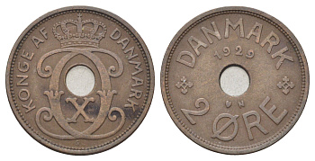 Дания 2 эре 1929 N, Кристиан X (1912-1947) KM 827 бронза 4701-735