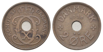 Дания 2 эре 1929 N, Кристиан X (1912-1947) KM 827 бронза 4701-735