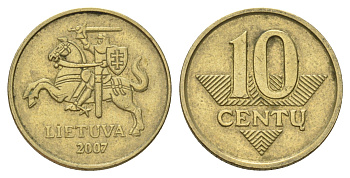 Литва 10 сантимов 2007 KM 106 никель латунь 4682-162