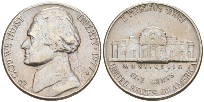 США 5 ЦЕНТОВ 1977 D ДЖЕФФЕРСОН KM A192 медно-никель 190-125