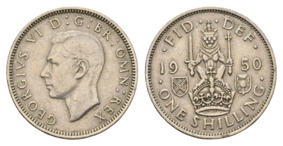 Великобритания 1 шиллинг 1950 Георг VI (1936-1952), Шотландский герб KM 877, Spink 4109 медно-никель 4699-447