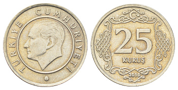 Турция 25 курушей 2010 Кемаль Ататюрк KM 1242 медно-никель 4697-1216