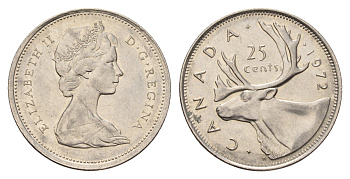 Канада 25 центов 1972 Елизавета II (1952-2022), олень KM 62b никель 4688-436
