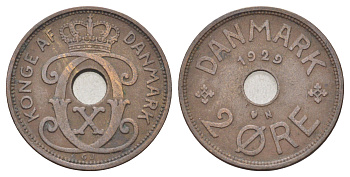 Дания 2 эре 1929 N, Кристиан X (1912-1947) KM 827 бронза 4701-727