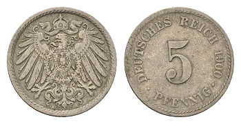Германия 5 пфеннигов 1900 A KM 11, J. 12 медно-никель 4696-616