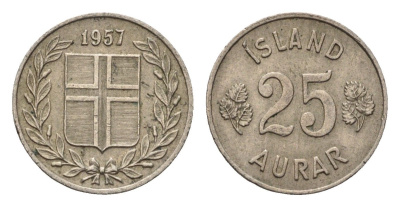 Исландия 25 эйре 1957 KM 11 медно-никель 4696-328