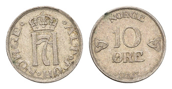 Норвегия 10 эре 1917 Хокон VII (1905-1957) KM 372 серебро 4115-1051