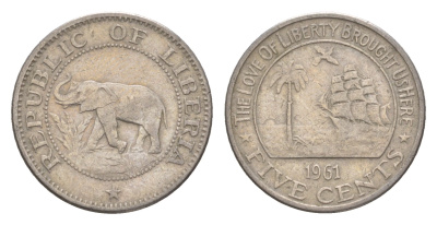 Либерия 5 центов 1961 KM 14 медно-никель 4659-449