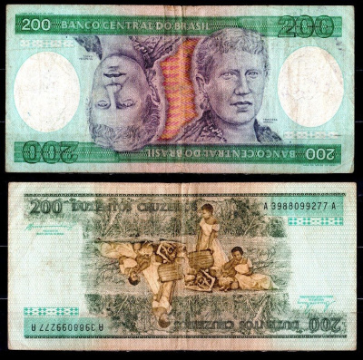 Бразилия 200 крузейро ND (1981-1984) Pick 199 b бумага 7376-32-3-2