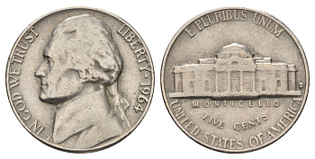 США 5 центов 1964 Джефферсон KM A192 медно-никель 4671-832