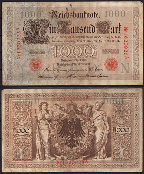 Германия 1000 марок 1910 Pick 45 b бумага 2192-83-1-1