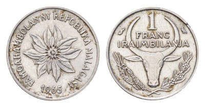 Мадагаскар 1 франк 1965 KM 8 нержавеющая сталь 4705-462