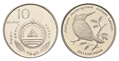 Кабо-Верде 10 эскудо 1994 Птицы - Сероголовая альциона (halcyon leucocephala) KM 29 сталь плакированная никелем UNC 4663-426
