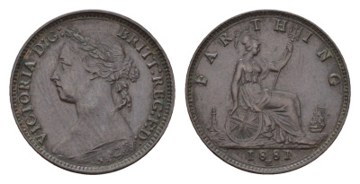 Великобритания 1 фартинг 1881 H, Виктория (1837-1901) KM 753, Spink 3959 бронза 603-1523
