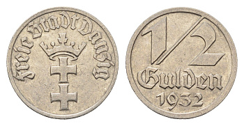 Данциг 1/2 гульдена 1932 год-тип KM 153 никель 1529-1423