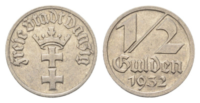 Данциг 1/2 гульдена 1932 год-тип KM 153 никель 1529-1423