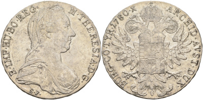 Австрия 1 талер 1780 SF, Мария Терезия, официальный рестрайк KM Т1 серебро 1067-3-13