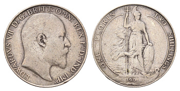 Великобритания 2 шиллинга (флорин) 1906 Эдуард VII (1901-1910) KM 801, Spink 3981 серебро 413-2143