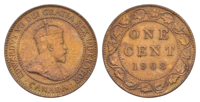 Канада 1 цент 1908 Эдуард VII (1901-1910) KM 8 бронза 4654-1226