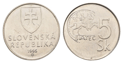 Словакия 5 крон 1995 KM 14 сталь плакированная никелем UNC 31-1054