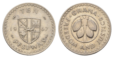 Гана 10 песев 1967 KM 16 медно-никель UNC 92-833
