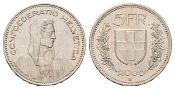 Швейцария 5 франков 2000 B KM 40a.4 медно-никель 3460-643
