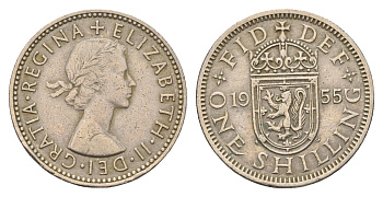 Великобритания 1 шиллинг 1955 Елизавета II (1952-2022), Шотландский герб KM 905, Spink 4148 медно-никель 4699-521