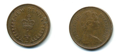 Великобритания 1/2 пенни 1973 Елизавета II (1952-2022) КМ 914, Spink 4239 бронза 4110-1656