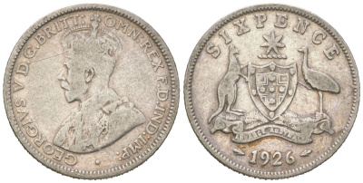 Австралия 6 пенсов 1926 Георг V (1910-1936) KM 25 серебро 4609-1118