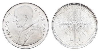 Ватикан 1 лира 1968 MCMLXVIII, год-тип KM 100 алюминий UNC 4701-467