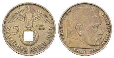 Германия 5 рейхсмарок 1936 D, Пауль фон Гинденбург (1847-1934) KM 94, J. 367 серебро 1518-242