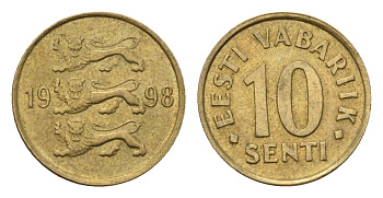 Эстония 10 сентов 1998 KM 22 латунь UNC 4696-222