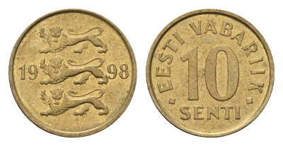 Эстония 10 сентов 1998 KM 22 латунь UNC 4696-225