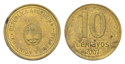 Аргентина 10 сентаво 2007 KM 107a сталь плакированная латунью 4679-815