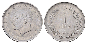 Турция 1 лира 1969 Кемаль Ататюрк KM 889a.1 нержавеющая сталь 4635-515