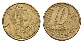 Бразилия 10 сентаво 2007 KM 649 сталь плакированная латунью 4686-752