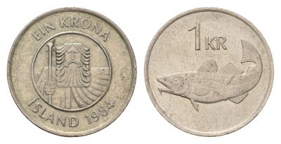 Исландия 1 крона 1984 треска KM 27 медно-никель 4687-831