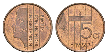 Нидерланды 5 центов 1992 Беатрикс (1980-2013) KM 202 бронза 4685-138