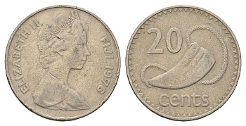 Фиджи 20 центов 1976 Елизавета II (1952-2022), китовый зуб KM 31 медно-никель 4698-1157