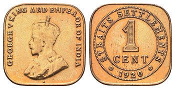 Стрейтс-Сетлментс (Стрейтс Сетлментс) 1 цент 1920 Георг V (1910-1936) KM 32 бронза 4697-1237