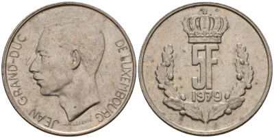 Люксембург 5 франков 1979 Великий герцог Жан (1964-1999) KM 56 медно-никель 4599-1214
