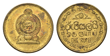 Шри-Ланка 1 рупия 2009 KM 136.3 сталь плакированная латунью UNC 4684-853