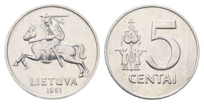 Литва 5 центов (сентов) 1991 год-тип KM 87 алюминий UNC 4688-932