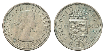 Великобритания 1 шиллинг 1966 Елизавета II (1952-2022), Английский герб KM 904, Spink 4147 медно-никель 4177-445