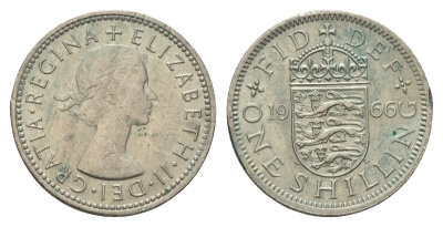 Великобритания 1 шиллинг 1966 Елизавета II (1952-2022), Английский герб KM 904, Spink 4147 медно-никель 4177-445